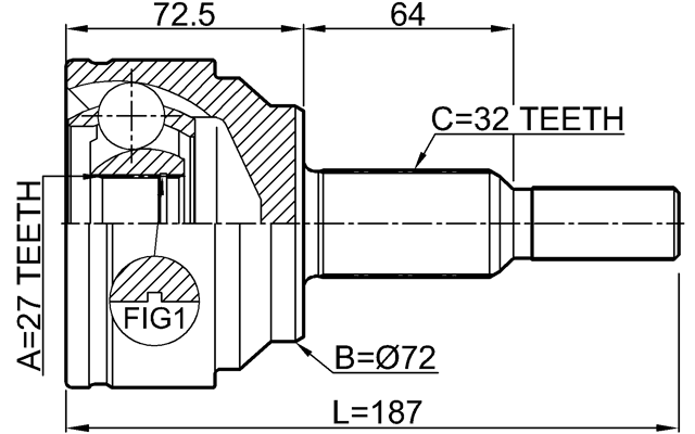 2010-WKR - OUTER CV JOINT REAR 27X70X32