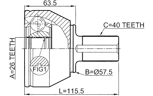 2110-CA223 - OUTER CV JOINT 26X57.5X40