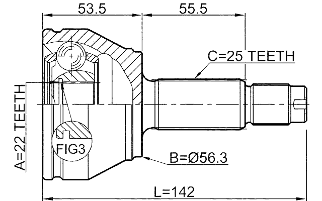 2110-FA - OUTER CV JOINT 22X56.3X25