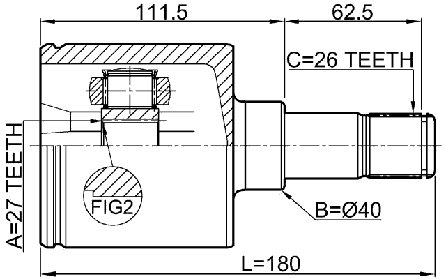 2111-KUGALH - INNER CV JOINT LEFT 27X40X26