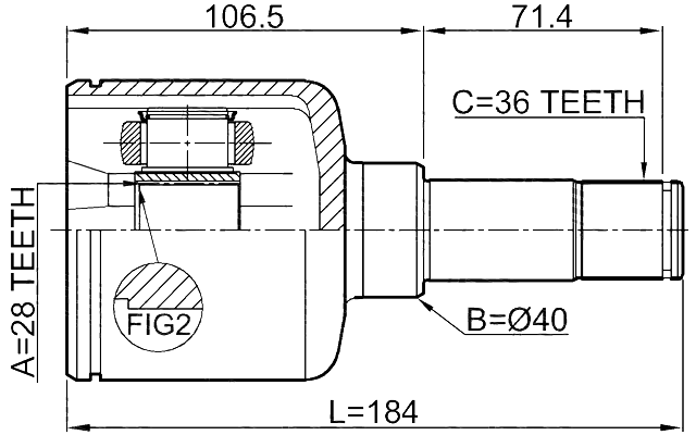 2111-TT9LH - INNER CV JOINT LEFT 28X40X36
