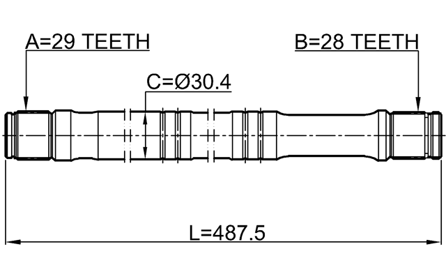 2112-TTFLH - AXLE HALF SHAFT LEFT 29X487.5X28