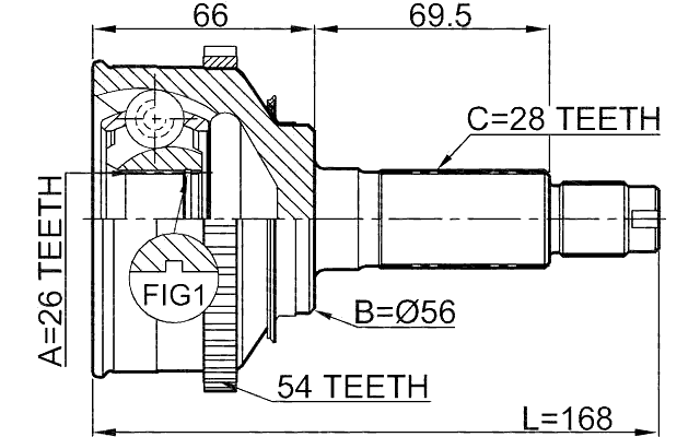 2210-016A54 - OUTER CV JOINT 26X56X28