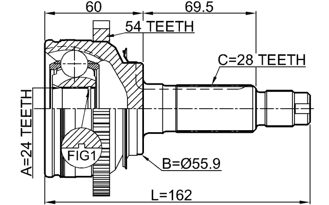 2210-CARNFLA54 - OUTER CV JOINT 24X55.9X28