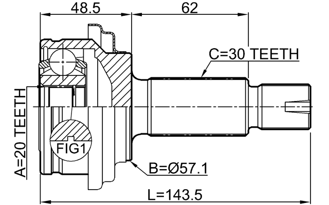 2210-MQ4R - OUTER CV JOINT REAR 30X57.1X20