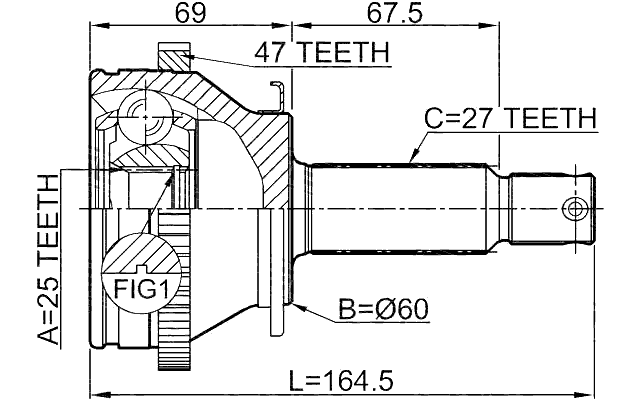 2210-NS27A47 - OUTER CV JOINT 25X60X27