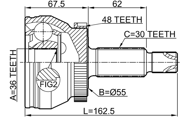 2210-OPTA48 - OUTER CV JOINT 36X55X30