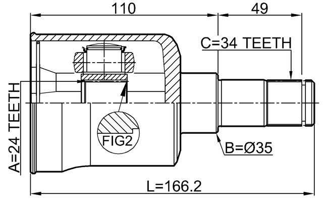 2211-CARLH - INNER CV JOINT LEFT 24X35X34