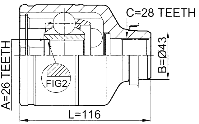 2211-CARRH - INNER CV JOINT RIGHT 26X43X28