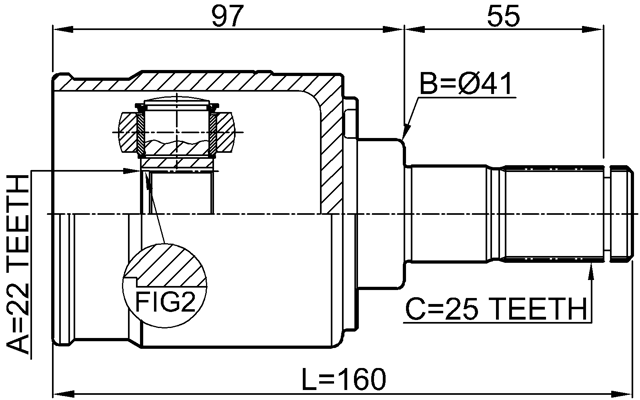 2211-FBMTLH - INNER CV JOINT 22X41X25