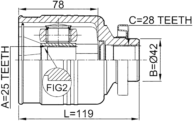2211-SORRH - INNER CV JOINT RIGHT 25X42X28