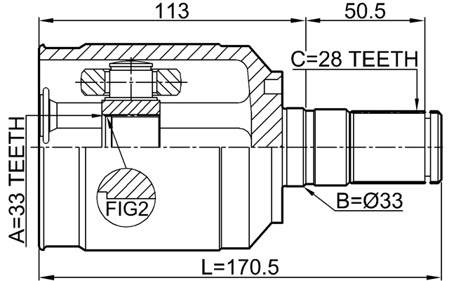2211-XM12LH - INNER CV JOINT LEFT 33X33X28