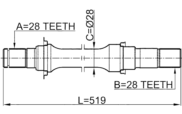 2212-CAR - AXLE HALF SHAFT RIGHT 28X520X28