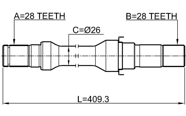 2212-CLARRH - AXLE HALF SHAFT RIGHT 28X408.5X28