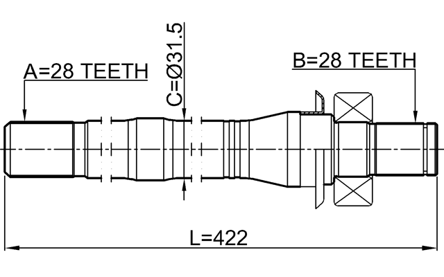 2212-SORXM - AXLE HALF SHAFT RIGHT 28X420X28