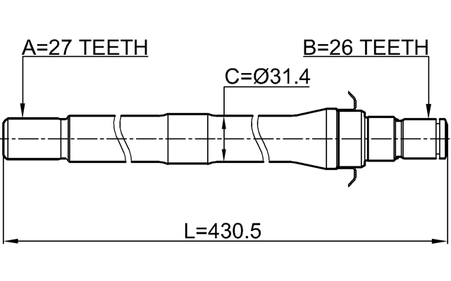 2212-SP4WDAT - AXLE HALF SHAFT RIGHT 27X430X26