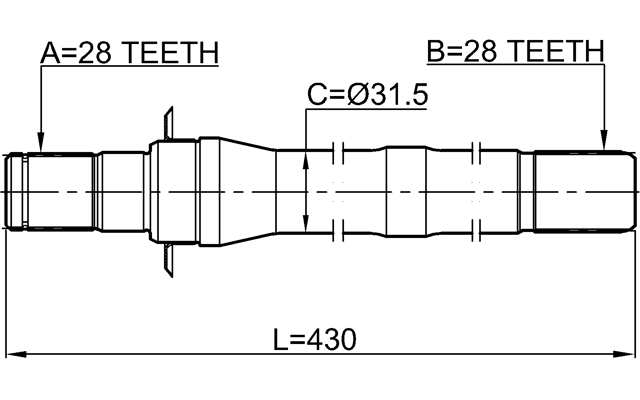2212-SPSL - AXLE HALF SHAFT RIGHT 28X431X28