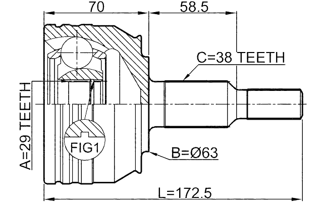 2310-T5WD - OUTER CV JOINT 29X63X38