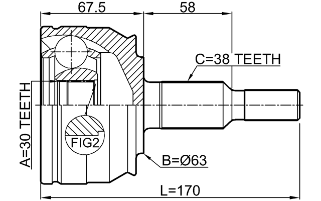 2310-T6 - OUTER CV JOINT 30X63X38