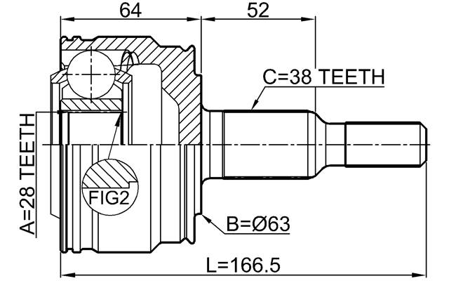 2310-TOUARR - OUTER CV JOINT REAR 28X63X38