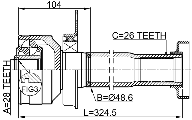 2311-T5DRH - INNER CV JOINT RIGHT 28X48.6X26