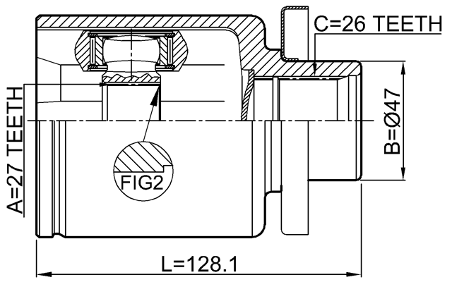 2311-T5LH - INNER CV JOINT LEFT 27X47X26