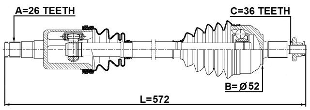 2314-PVLH - CV AXLE SHAFT ASSEMBLY LEFT 26X572X36
