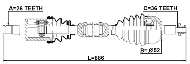 2314-PVRH - CV AXLE SHAFT ASSEMBLY RIGHT 26X870X36