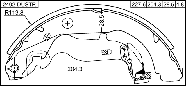 2402-DUSTR - SHOE KIT, REAR BRAKE (WITH PARKING BRAKE LEVER)
