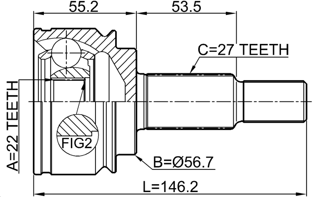 2410-KANGII - OUTER CV JOINT 22X56.6X27