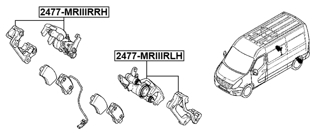 2477-MRIIIRRH - REAR RIGHT BRAKE CALIPER ASSEMBLY (WITH BRACKET)