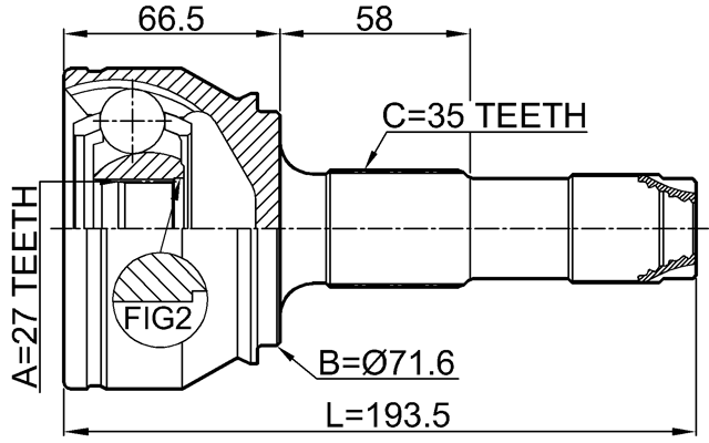 2510-BOX3TD - OUTER CV JOINT 27X71.6X35