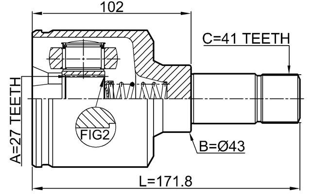 2511-BOX3LH - INNER CV JOINT LEFT 27X43X41