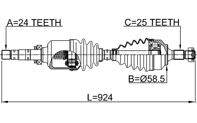 2514-B7MTRH - FRONT CV AXLE SHAFT RIGHT 24X965X25