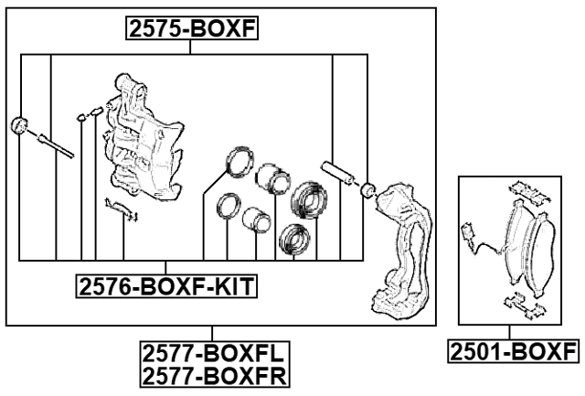 2577-BOXFR - FRONT RIGHT BRAKE CALIPER ASSEMBLY (WITH BRACKET)