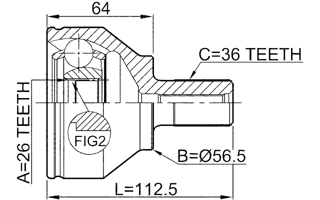 2710-S40II - OUTER CV JOINT 26X56.5X36