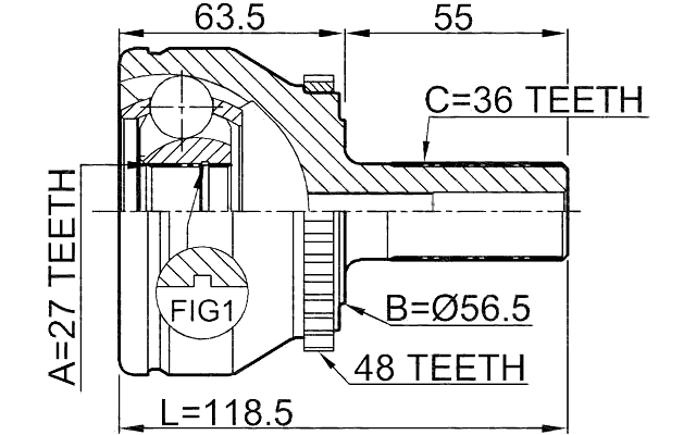 2710-XC90 - OUTER CV JOINT 27X56.5X36