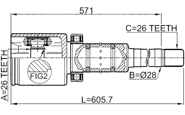 2711-S80AWDTRH - INNER CV JOINT RIGHT 26X28X26