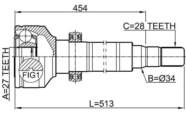 2711-XC60S6RH - INNER CV JOINT RIGHT 27X34X28