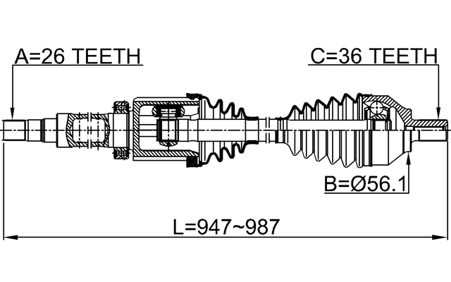 2714-S40RH - CV AXLE SHAFT ASSEMBLY RIGHT 26X987X36