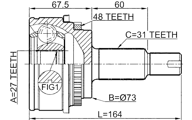 2910-DIIIR - OUTER CV JOINT REAR 27X73X31