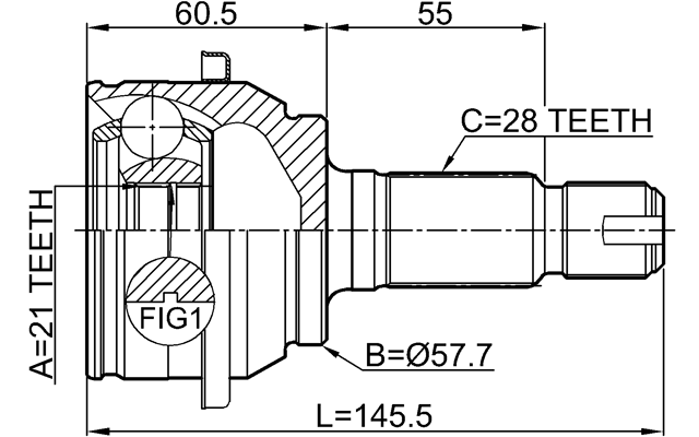 2910-FLIR - OUTER CV JOINT REAR 21X57.7X28