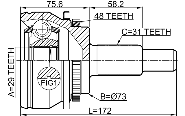 2910-RRSA48R - OUTER CV JOINT REAR 29X73X31