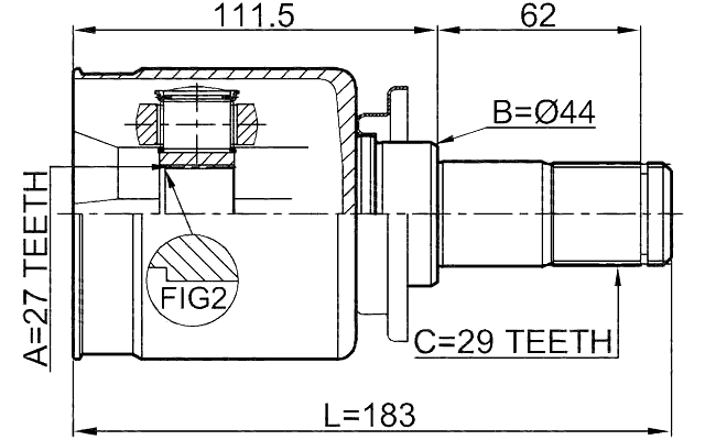 2911-DIIIFLH - INNER CV JOINT LEFT 27X44X29