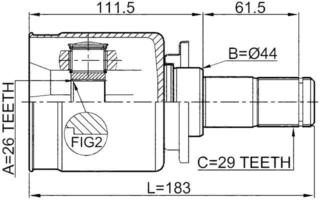 2911-DIVFLH - INNER CV JOINT LEFT 26X44X29