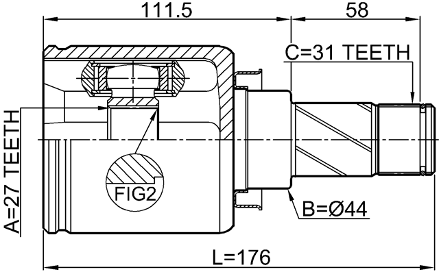2911-FLIIMTLH - INNER CV JOINT LEFT 27X44X31