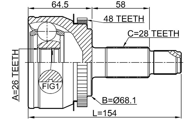 3010-F7A48 - OUTER CV JOINT 26X68.1X28