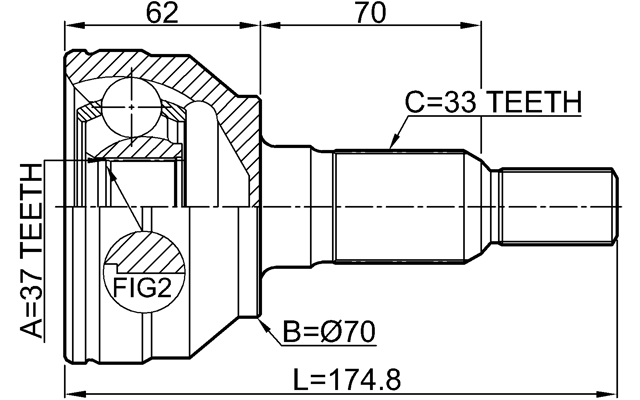 3610-H3 - OUTER CV JOINT 37X70X33