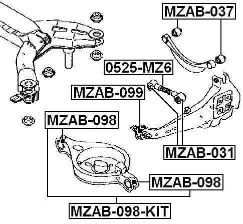 MZAB-098-KIT - REAR ARM BUSHING KIT
