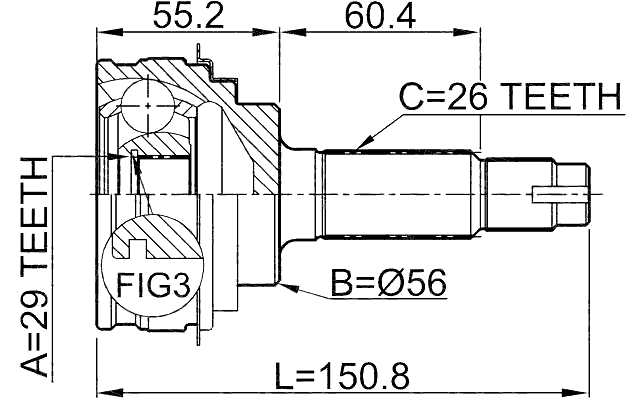 0110-008 - OUTER CV JOINT 29X56X26